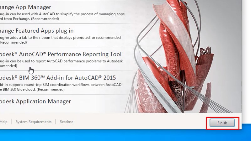 Autocad 2015 Xem video sẽ thành công 17 Bấm Finish