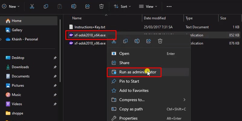AutoCAD 2018 Phiên Bản Ổn Định Dễ Setup 23 Chuột phải vào file theo hệ điều hành và chọn Run As Admin