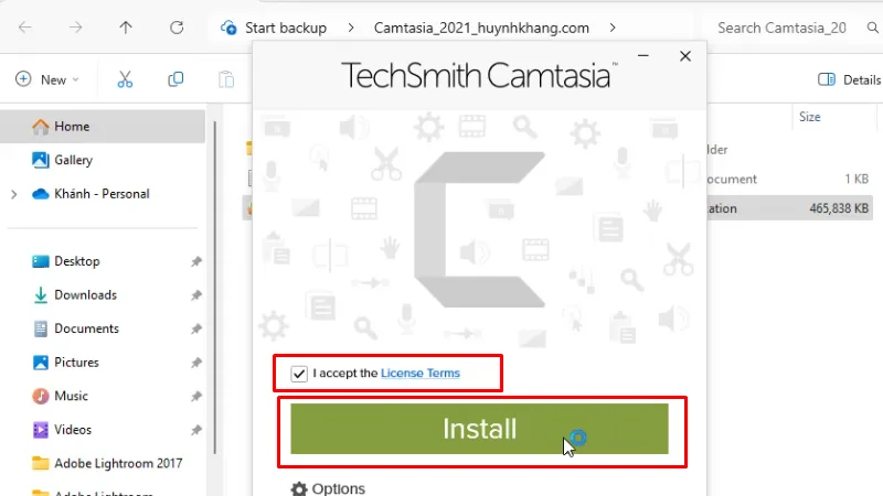 Camtasia 2021 Hướng Dẫn Chi Tiết Cách Cài 12 Tích như hình và bấm Install
