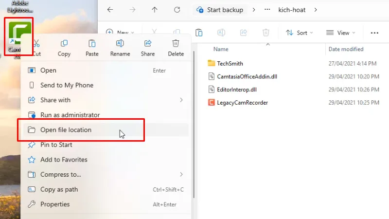 Camtasia 2021 Hướng Dẫn Chi Tiết Cách Cài 17 Chuột phải vào app Camtasia 2021 chọn Open file location
