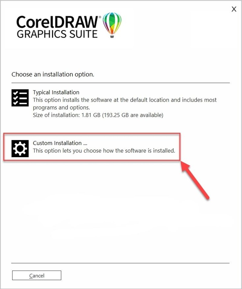 Chọn “Custom Installation” để điều chỉnh các thành phần cần cài đặt Chọn “Custom Installation”