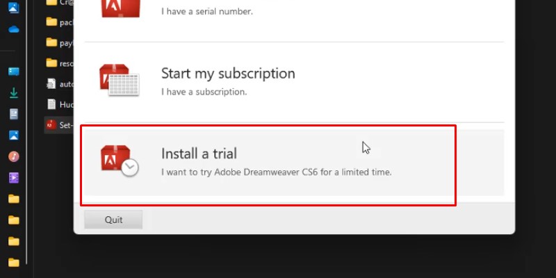Dreamweaver CS6 Hướng Dẫn Cài Đặt Chi Tiết 13 Chọn Install a trial